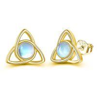 wholesale 925 Sterling Silver Moonstone Triquetra Stud Earrings - Celtic Knot Design Hypoallergenic Triskele Jewelry for Women Girls Gifts-Moonstone-Gold