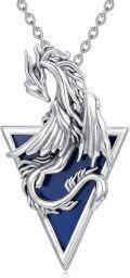 wholesale 925 Sterling Silver Blue Stone Triangular Celtic Dragon Pendant Necklaces for Women Men s-0-0
