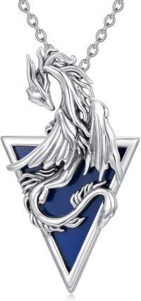 wholesale 925 Sterling Silver Blue Stone Triangular Celtic Dragon Pendant Necklaces for Women Men s-05-Lapis Lazuli Dragon
