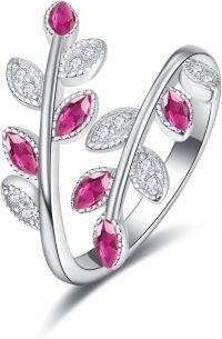 wholesale Sterling Silver Cubic Zirconia Dainty Leaf Rainbow Adjustable Open Ring-ruby cubic zirconia ring
