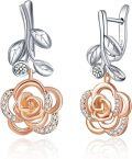 wholesale 925 Sterling Silver Floral Drop Earrings with Cubic Zirconia Accents - Elegant Gifts for Her-0-0