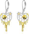 wholesale 925 Sterling Silver Heart-Shaped Honeycomb with Bee and Flower Drop Earrings - Gift for Her-0-0