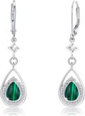 wholesale 925 Sterling Silver Green Malachite Teardrop Dangle Earrings with CZ Accents-0-0