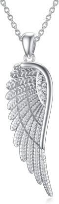 wholesale S925 Sterling Silver White Gold 0.05ct Diamond Angel Wing Pendant Necklace for Women-0-0