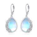 wholesale 925 Sterling Silver Moonstone Drop Dangle Earrings with Leaf Design for Women-0-0