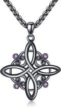 wholesale 925 Sterling Silver Black Plated Celtic Knot Pendant with Purple CZ Stones Necklace for Women-0-0