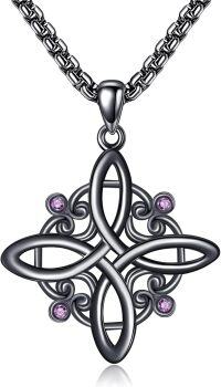 wholesale 925 Sterling Silver Black Plated Celtic Knot Pendant with Purple CZ Stones Necklace for Women-Black