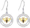 wholesale 925 Sterling Silver Bee Drop Earrings with Gold and Black Accents for Women-0-0