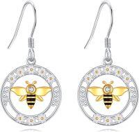 wholesale 925 Sterling Silver Bee Drop Earrings with Gold and Black Accents for Women-White Bee