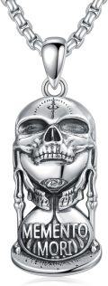 wholesale 925 Sterling Silver Skull Hourglass Pendant Necklaces for Men Women - Memento Mori s-0-0