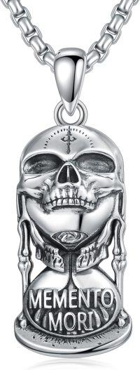 wholesale 925 Sterling Silver Skull Hourglass Pendant Necklaces for Men Women - Memento Mori s-Silver_05