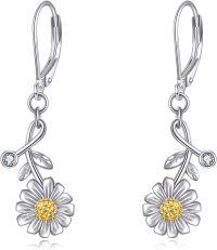 wholesale 925 Sterling Silver Flower Drop Dangle Leverback Hook Earrings with Crystal Accents for Women and Girls Gift Boxed Jewelry Accessories 4cm Long-daisy dangle earrings