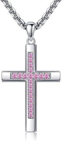 wholesale 925 Sterling Silver Birthstone Cross Necklace for Women Men-10-Oct-Tourmaline