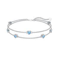 wholesale 925 Sterling Silver Heart Birthstone Anklet Bracelets for Women-03-Aquamarine Bracelet 7\"-9\"