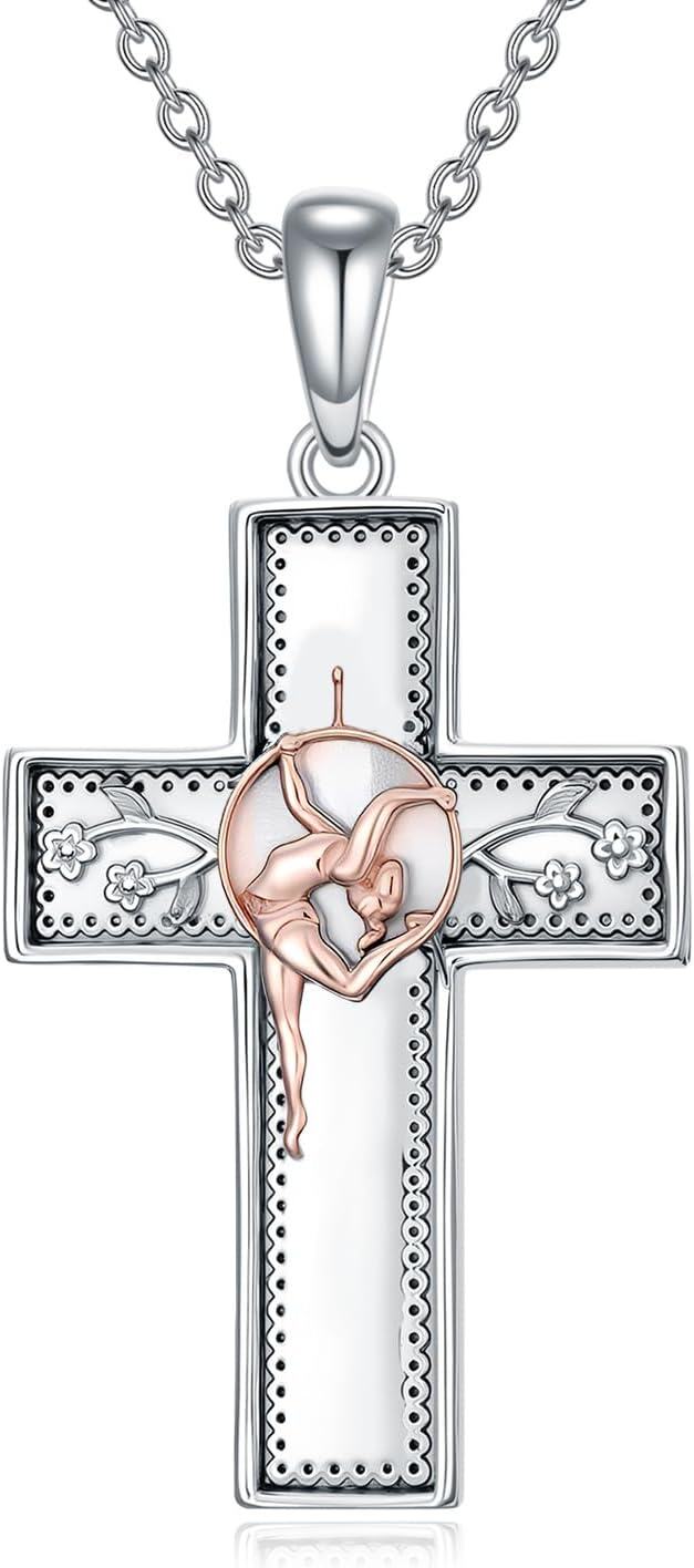 Sterling Silver Music Cross Pendant Necklace for Women Gift for Music Lovers-0-1