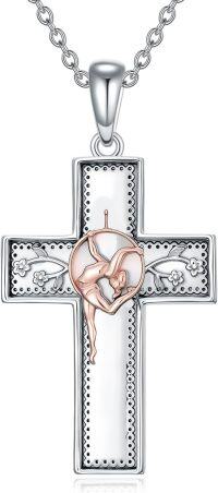 wholesale 925 Sterling Silver Musical Dancer Cross Pendant Necklace for Women Gifts-04-Gymnastics