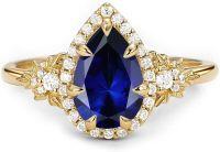wholesale 14K Solid Gold 1 5Ct Pear Birthstone Halo Art Deco Engagement Ring for Women-Created Topaz-Created Garnet-Created Sapphire-Created Opal-Created Amethyst-London Blue Topaz