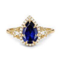 wholesale 925 Sterling Silver Teardrop Sapphire Rings Wholesale With Diamond Halo And Leaf Motif-Created Topaz-Created Garnet-Created Sapphire-Created Opal-Created Amethyst-London Blue Topaz