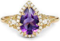 wholesale 14K Solid Gold 1 5Ct Pear Birthstone Halo Art Deco Engagement Ring for Women-Created Topaz-Created Garnet-Created Sapphire-Created Opal-Created Amethyst-London Blue Topaz