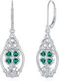 wholesale 925 Sterling Silver Emerald Clover Drop Earrings Luck Jewelry for Women Gifts USA-0-0
