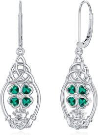 wholesale 925 Sterling Silver Emerald Clover Drop Earrings Luck Jewelry for Women Gifts USA-Shamrock-2