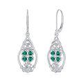 wholesale 925 Sterling Silver Emerald Clover Earrings-0-0