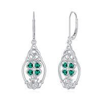 wholesale 925 Sterling Silver Emerald Clover Earrings-Shamrock-2