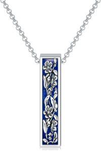 wholesale Sterling Silver Flower Urn Pendant Necklace with Stone for Ashes Memorial Jewelry-Lapis Lazuli