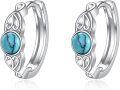 wholesale 925 Sterling Silver Oval Turquoise Huggie Hoop Earrings with Scroll Design-0-0