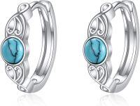 wholesale 925 Sterling Silver Oval Turquoise Huggie Hoop Earrings with Scroll Design-celtic turquoise hoop
