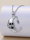 wholesale 925 Sterling Silver Gothic Crescent Moon Skull Bat Skeleton Pendant Necklace-0-2