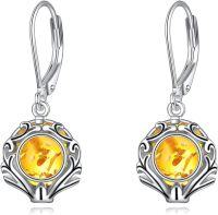 wholesale Sterling Silver Gemstone Leverback Dangle Drop Filigree Earrings for Women-Amber