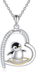 wholesale 925 Sterling Silver Penguin in Heart Shape Pendant Necklace - Cute Animal s for Women-0-0