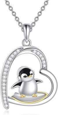 wholesale 925 Sterling Silver Penguin in Heart Shape Pendant Necklace - Cute Animal s for Women-penguin heart necklace