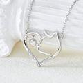 wholesale 925 Sterling Silver Cat Heart Pendant with Cubic Zirconia - Hypoallergenic Jewelry for Women and Girls-0-3