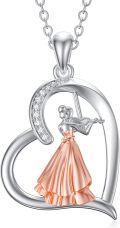 wholesale 925 Sterling Silver Heart-Shaped Violinist Necklace with Rose Gold Accents Music Jewelry for Women Girls Daughter-0-0