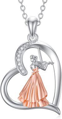 wholesale 925 Sterling Silver Heart-Shaped Violinist Necklace with Rose Gold Accents Music Jewelry for Women Girls Daughter-A-Violin