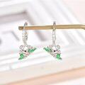 wholesale 925 Sterling Silver Koala Bamboo Leaf Huggie Hoop Earrings with Cubic Zirconia and Emeralds-0-1
