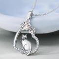 wholesale 925 Sterling Silver Cat and Dog Heart with Paw Prints Pendant Necklace-0-3