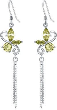 wholesale 925 Sterling Silver Birthstone Butterfly Dangle Earrings for Women-08 Aug - Peridot