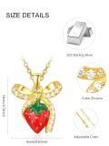 wholesale 925 Sterling Silver Metal Red Strawberry with Gold Tone Bow Pendant Necklace for Women - Summer Fruit -0-2