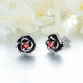 wholesale 925 Sterling Silver Red CZ Flower Stud Earrings Gifts for Girls/Wife/Mom/Birthday/Christmas-0-5