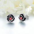 wholesale 925 Sterling Silver Black Rose Earrings With Red Center-0-5