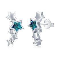 wholesale 925 Sterling Silver Star Stud Earrings w/Abalone & Cubic Zirconia - Hypoallergenic-04-abalone