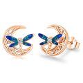 wholesale 925 Sterling Silver Blue Enamel Celtic Moon Dragonfly Stud Earrings Irish  for Women Girls-0-0
