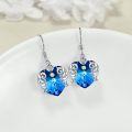 wholesale 925 Sterling Silver Metal Heart Blue Crystal Dangle Earrings with Scrollwork Accents-0-1