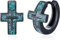 wholesale 925 Sterling Silver Cross Turquoise Stone Hoop Earrings Punk Gothic Jewelry for Women and Men-0-0