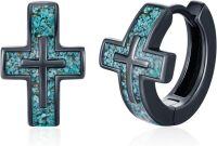 wholesale 925 Sterling Silver Cross Turquoise Stone Hoop Earrings Punk Gothic Jewelry for Women and Men-F01- 15MM Cross Hoops (Turquoise)