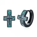 wholesale 925 Sterling Silver Cross Turquoise Stone Hoop Earrings Punk Gothic Jewelry for Women and Men-0-0