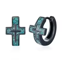 wholesale 925 Sterling Silver Cross Turquoise Stone Hoop Earrings Punk Gothic Jewelry for Women and Men-F01- 15MM Cross Hoops (Turquoise)